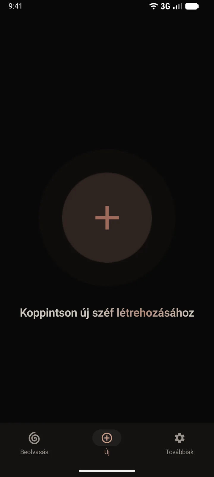 A MI8OS app Androidon, új széf létrehozása