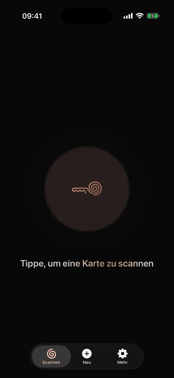 MI8OS App auf dem iPhone, bereit zum Scannen einer MI8OS Card
