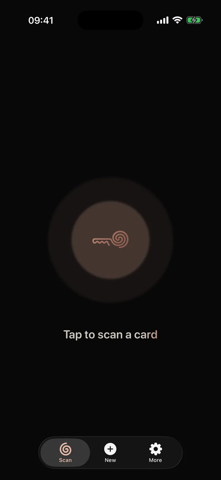 MI8OS app on iPhone, ready to scan an MI8OS Card