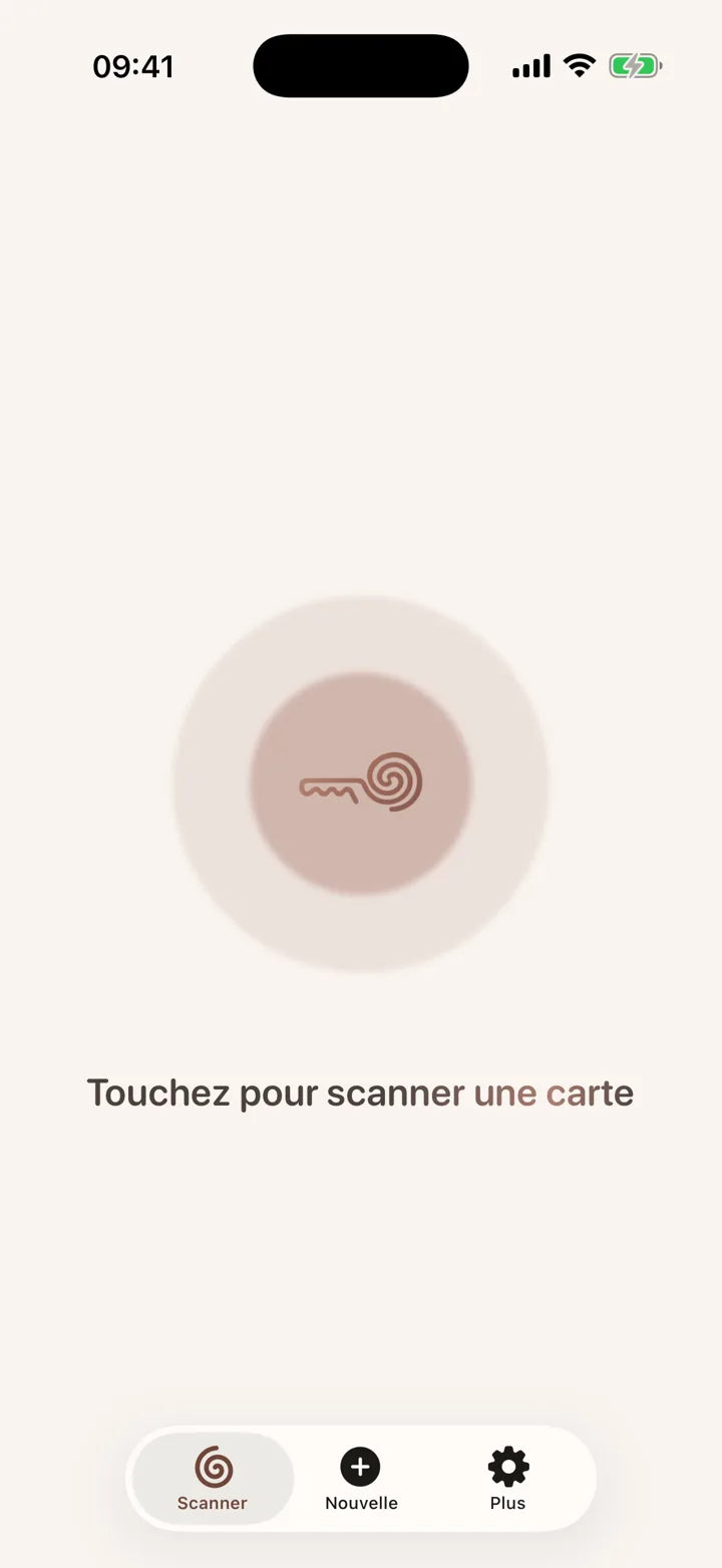 L’app MI8OS sur iPhone, prête à scanner une MI8OS Card