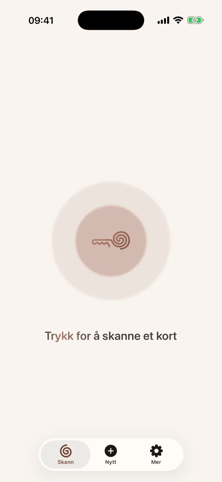MI8OS-appen på iPhone, klar til å skanne et MI8OS Card
