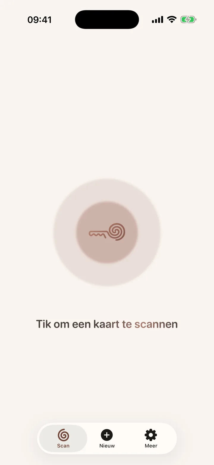 De MI8OS-app op iPhone, klaar om een MI8OS Card te scannen